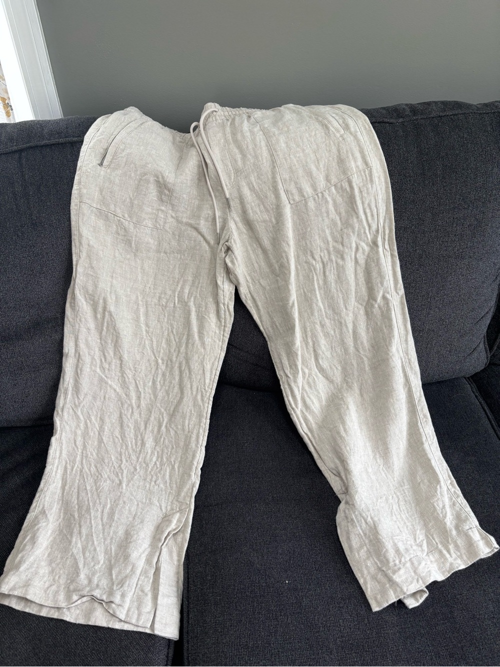 Athleta Wide Leg Linen-Blend Drawstring Pants - Light Taupe